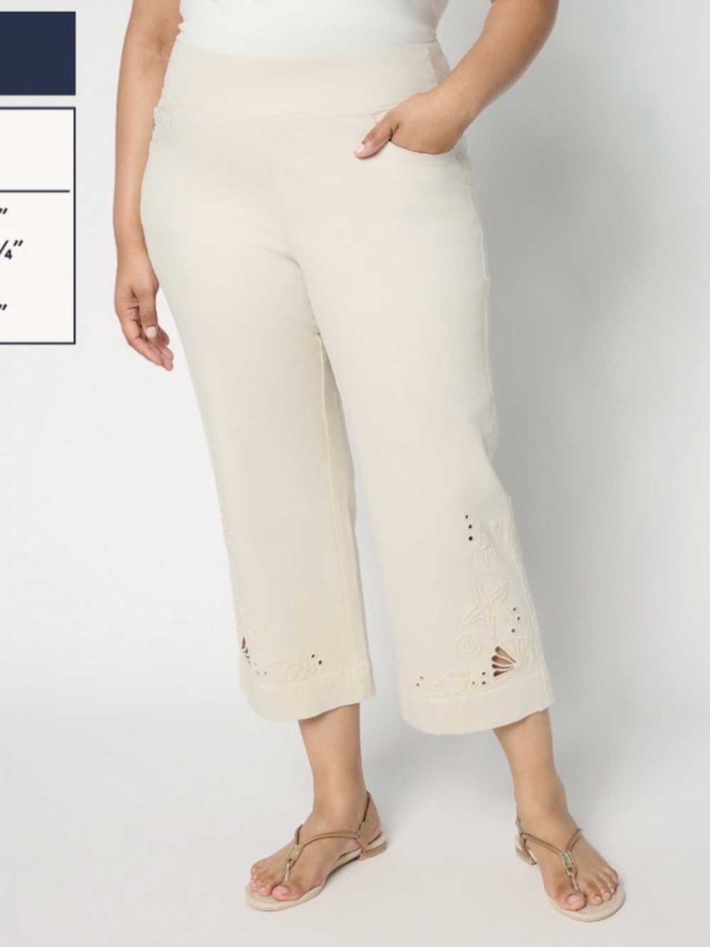 Belle by Kim Gravel Regular TripleLuxe Twill Sealife Eyelet Crop Size 18 Sandbar
